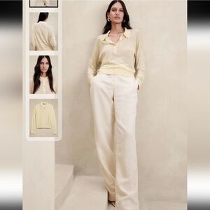 Banana Republic Yellow Linen Blend Sweater Polo Women Small NWT